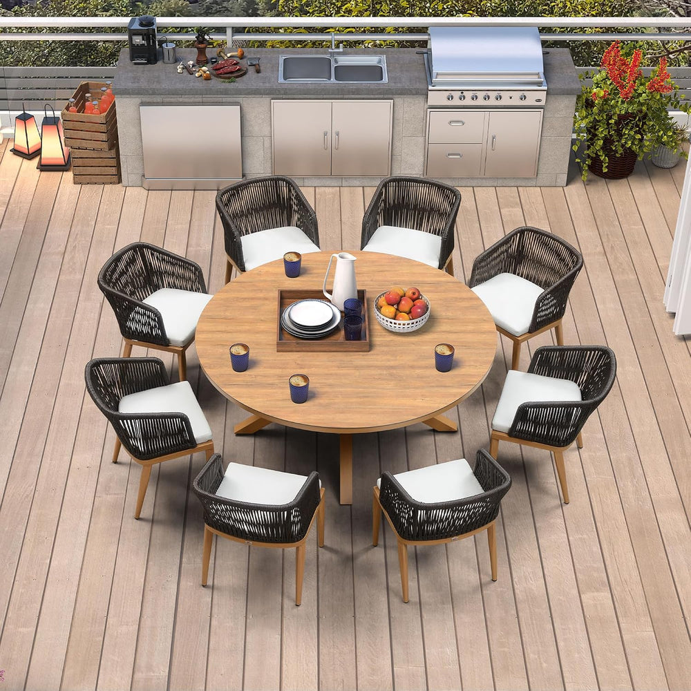 PURPLE LEAF Outdoor Round Dining Set for 8 with Sunbrella Cushion Teak