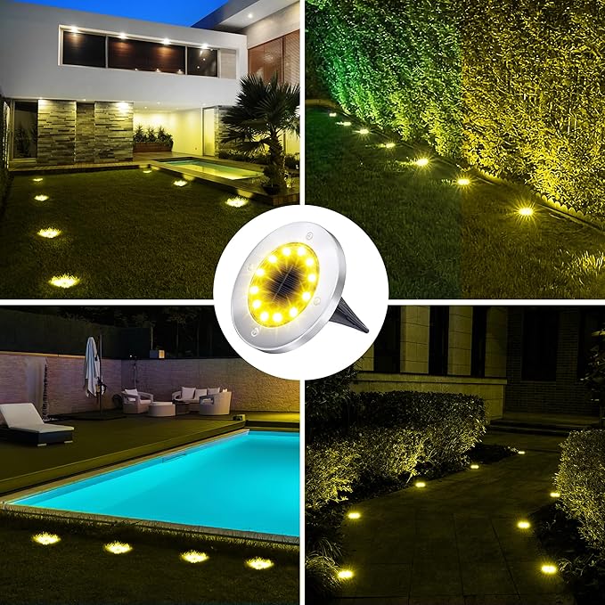Biling Solar Ground Lights Outdoor 12 Packs, Bright 12 LEDs Solar Lights Outd...