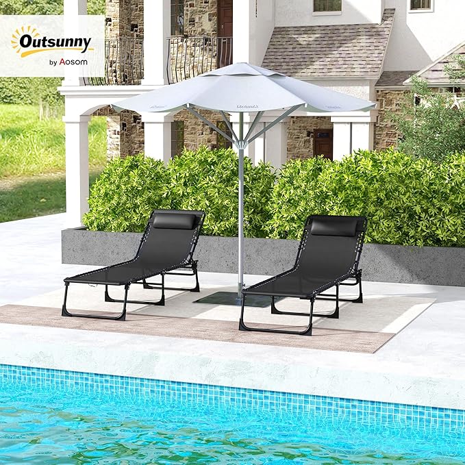 Outsunny Folding Chaise Lounge Chair Set of 2, Patio Sun Tanning Chair, Outdo...