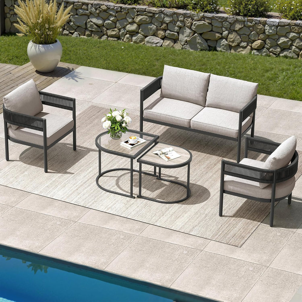 Grand patio 5-Piece Outdoor Furniture Set, 4 Seats Wicker Sofa Conversation S...