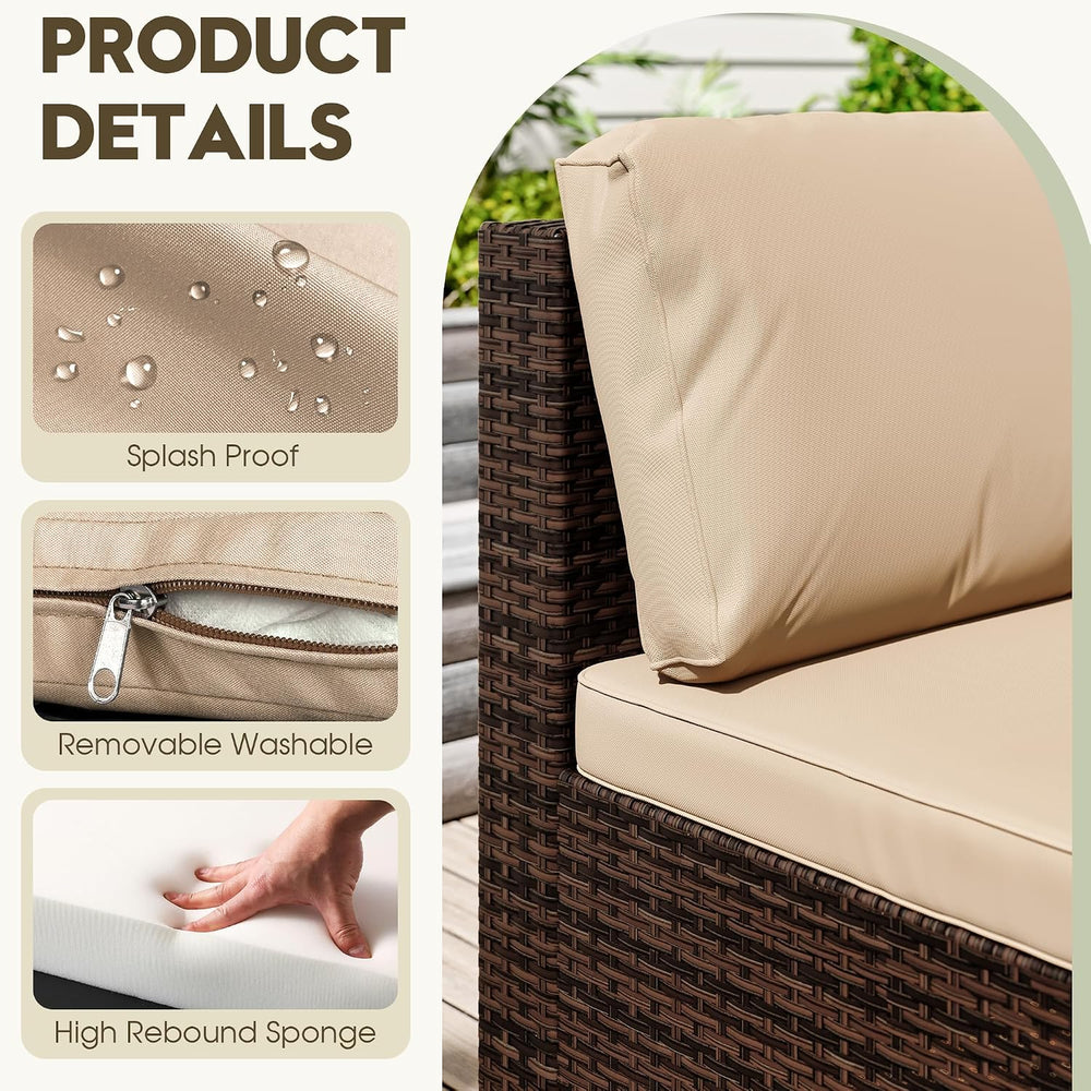 LHBcraft 7 Piece Outside Sectional Furniture Set, All Weather Wicker Patio So...