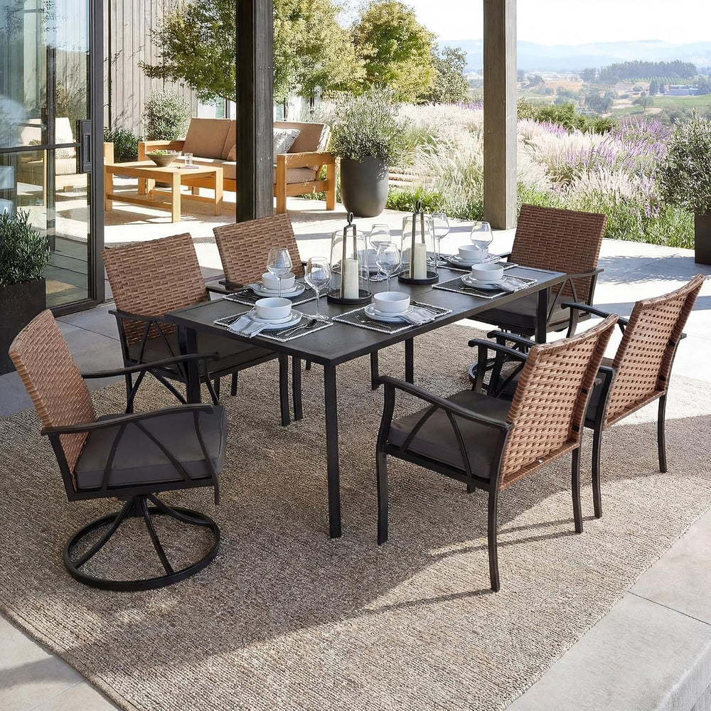 7-Piece Patio Dining Set for 6, Outdoor Dining Set with Wicker Swivel Patio D...