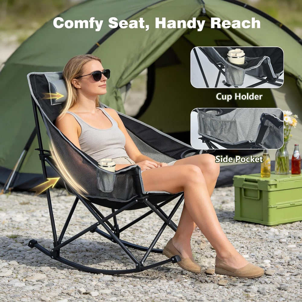 SUNNYFEEL Rocking Camping Chair with Headrest, Heavy Duty Support 500LBS