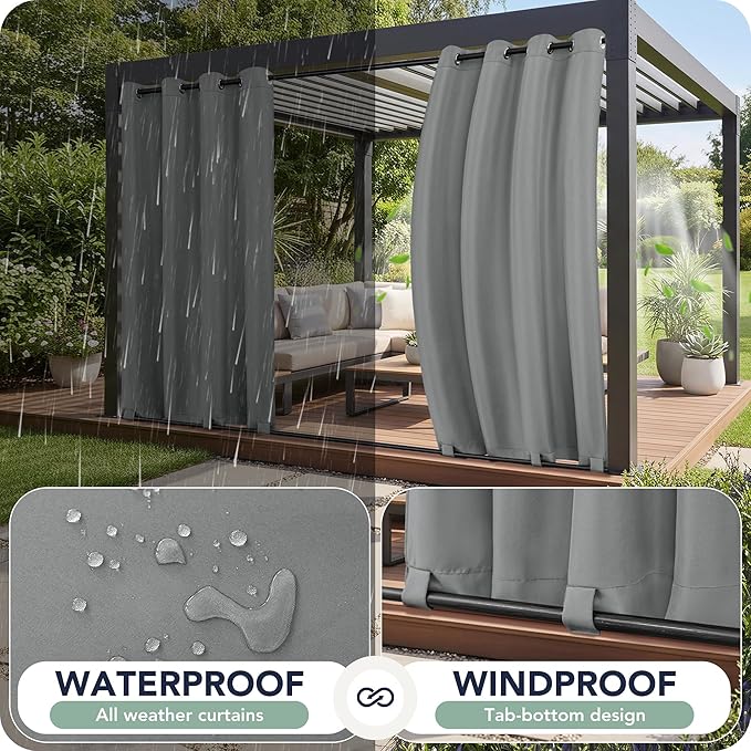 Outdoor Curtains for Patio Waterproof 6 Panels - Windproof, Privacy, Weatherp...
