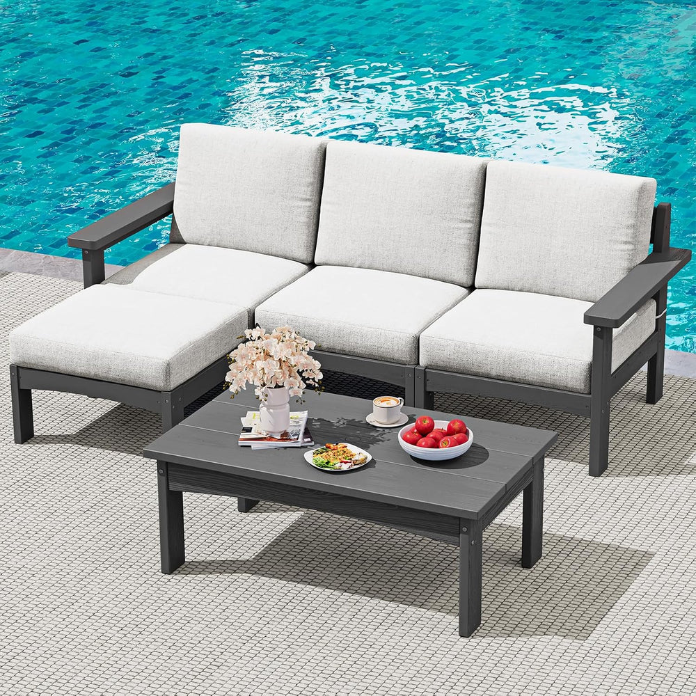 SERWALL 5 Piece Patio Sofas, Outdoor Sectional Sofa with Coffee Table, Grey