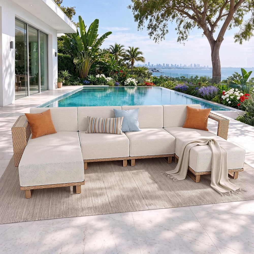6pcs Patio Sectional Furniture Set with 10" Thick Cushions