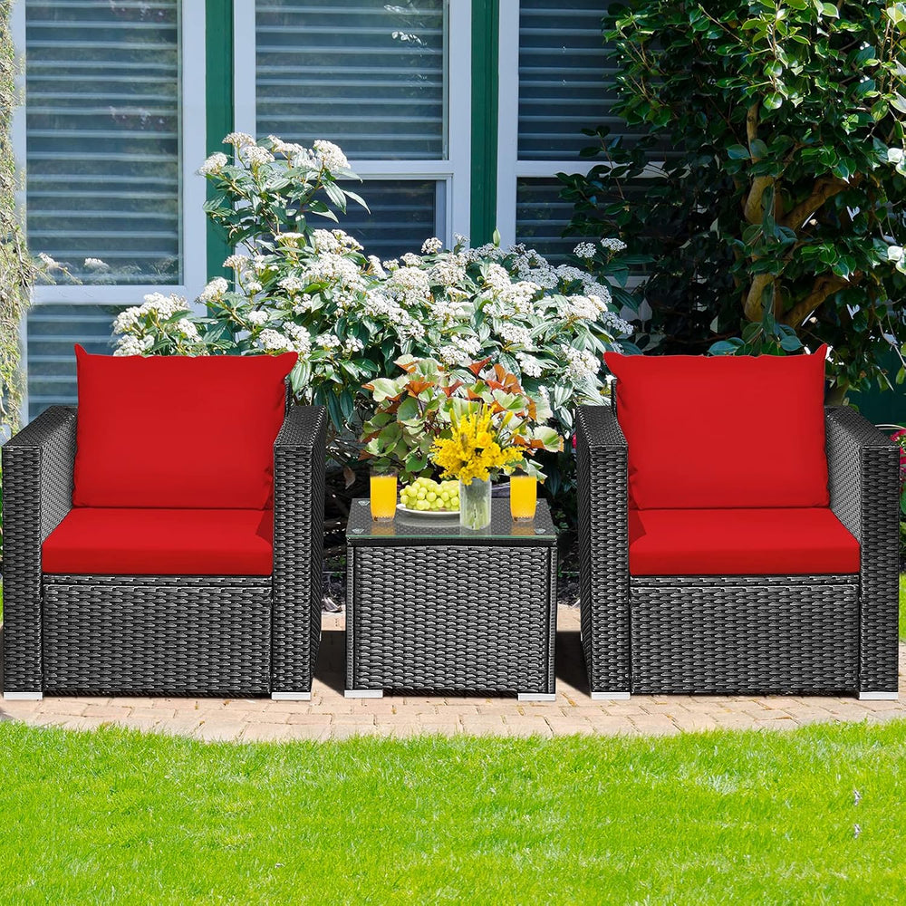 HAPPYGRILL 3 Piece Patio Furniture Set Rattan Wicker Patio Conversation Set w...