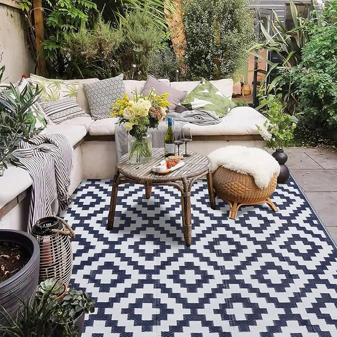 SAND MINE Reversible Mats, Plastic Straw Rug, Modern Area Rug, Large Floor Ma...