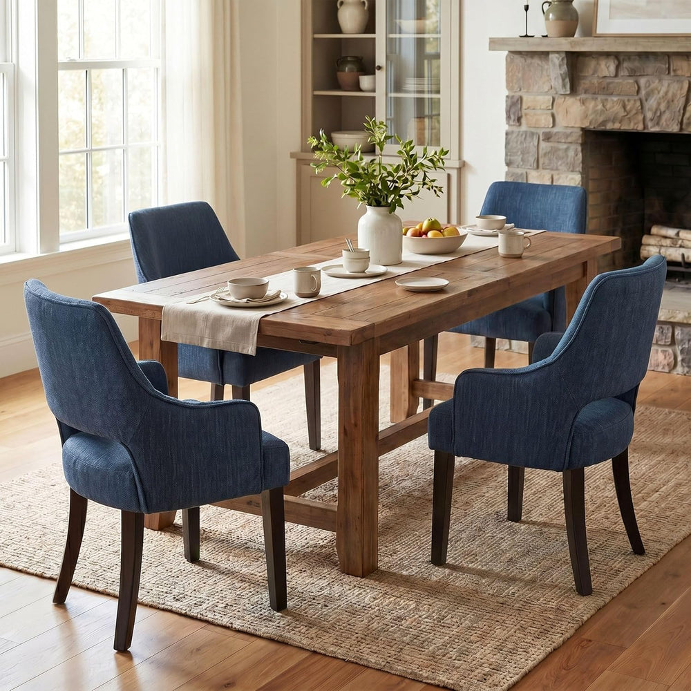 chairus Upholstered Farmhouse Dining Chairs Set of 4, Blue Linen Fabric Dinin...