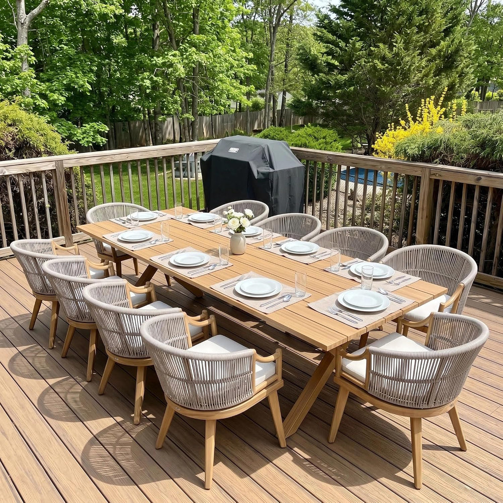 PURPLE LEAF Outdoor Dining Set for 10 Modern Furniture Set w/Cushions, Teak