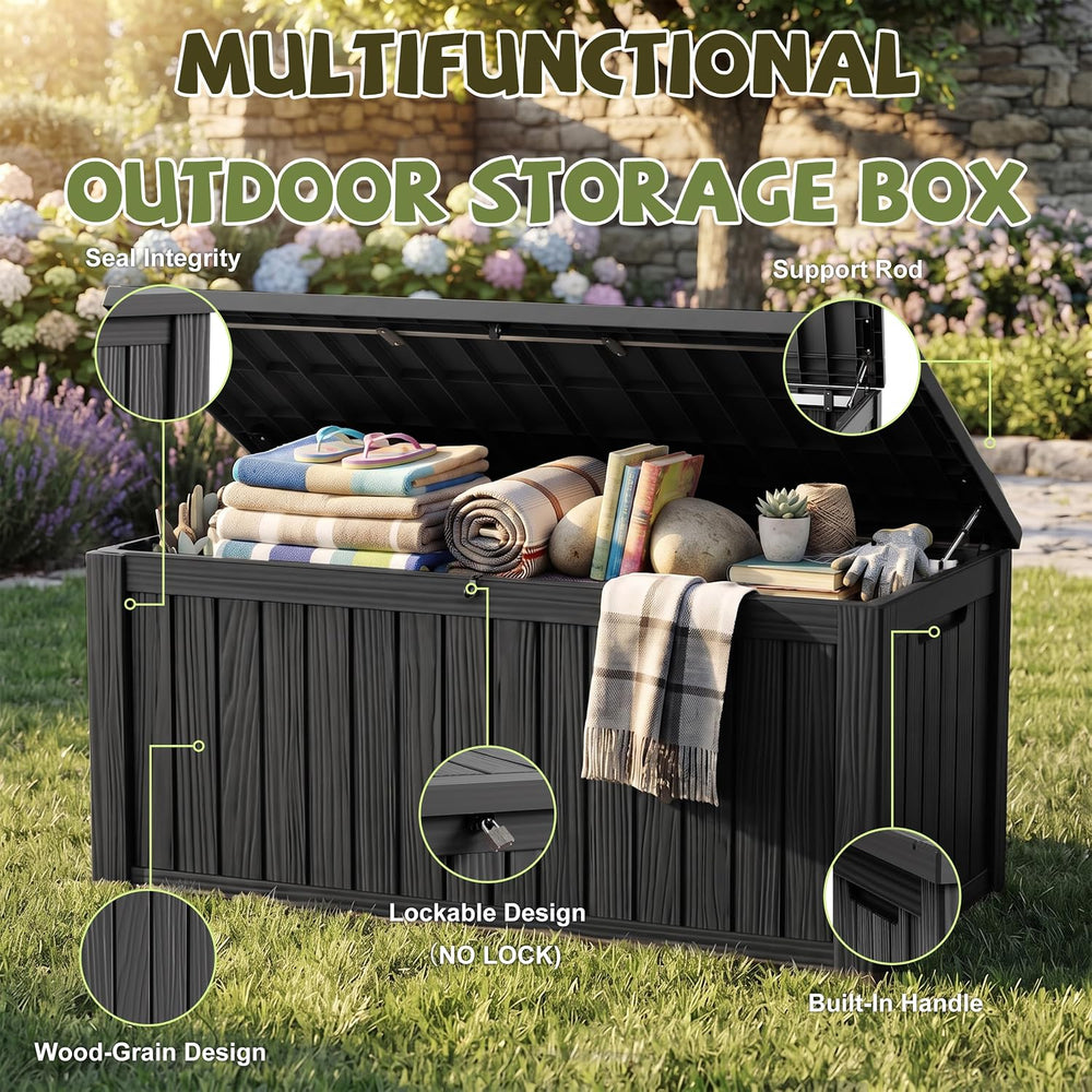260 Gallon Outdoor Storage Box Waterproof Large Deck Box, Black