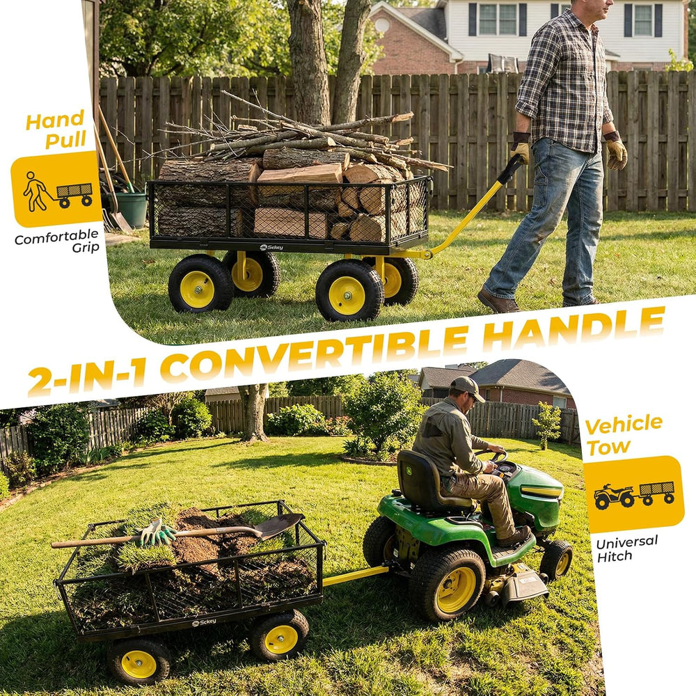 Sekey 7.7 Cu Ft Steel Garden Cart, 1400 lb Capacity, Towable Handle