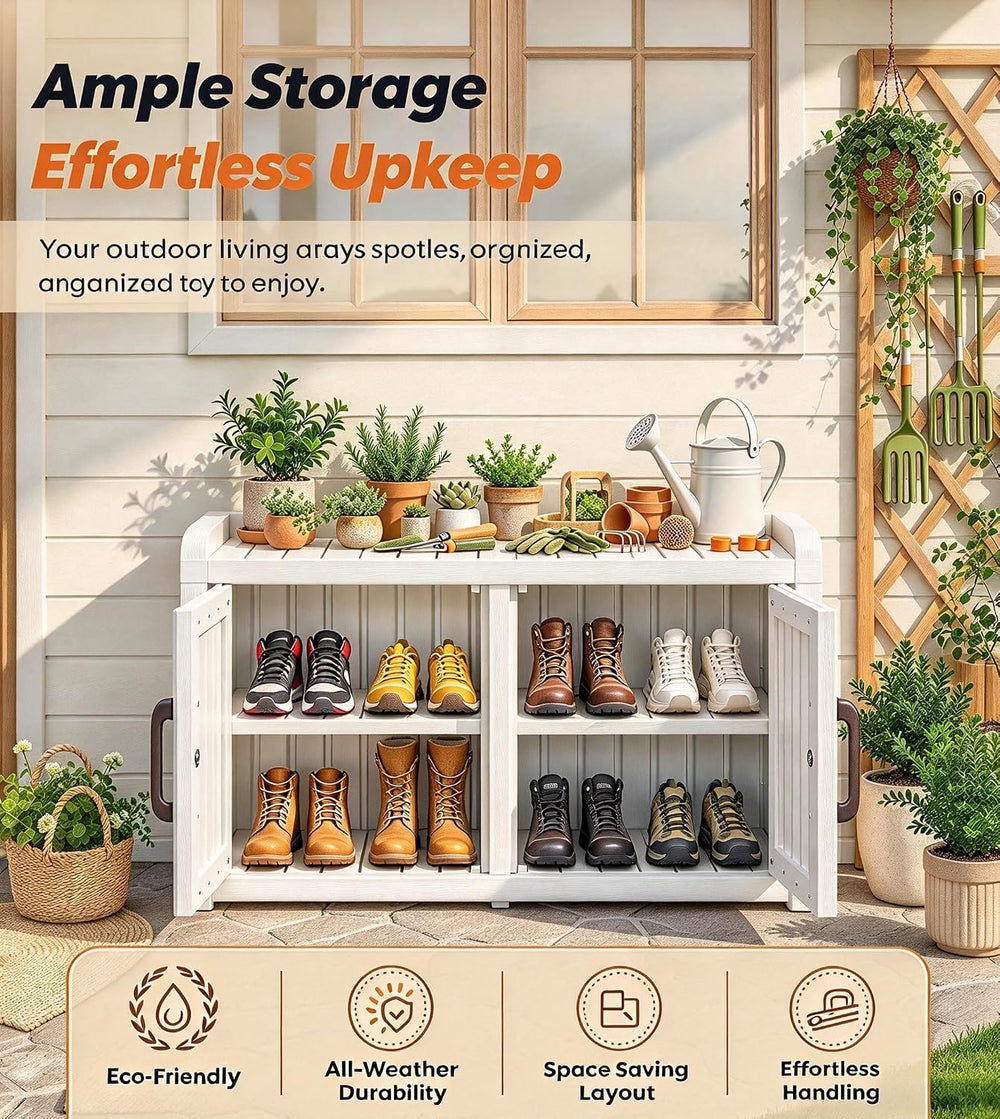 Outdoor Shoe Storage,Shoe Cabinet, Waterproof UV-Resistant Resin Shoe Bench, ...