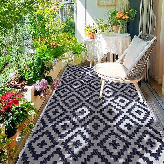 SAND MINE Reversible Mats, Plastic Straw Rug, Modern Area Rug, Large Floor Ma...