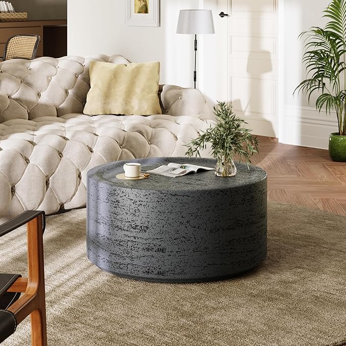 UPHA Outdoor Round Coffee Table, Small Modern Minimalist Accent Tables, Low L...