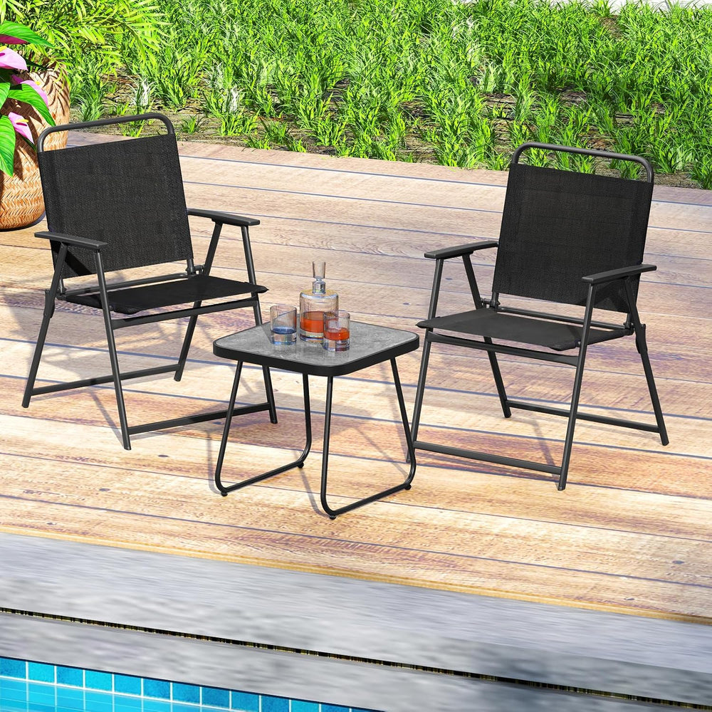 Tangkula 3 Pieces Folding Patio Bistro Set, Patio Furniture Set with 2 Foldin...
