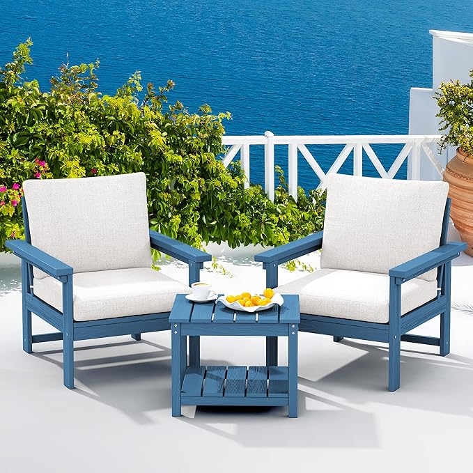 SERWALL HDPE Patio Sofa Set, 3-piece Sectional Outdoor Furniture Set, All Wea...