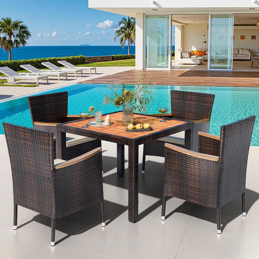 Shintenchi 5 PCS Patio Dining Set, Wicker Outdoor Table and Chairs with Soft ...