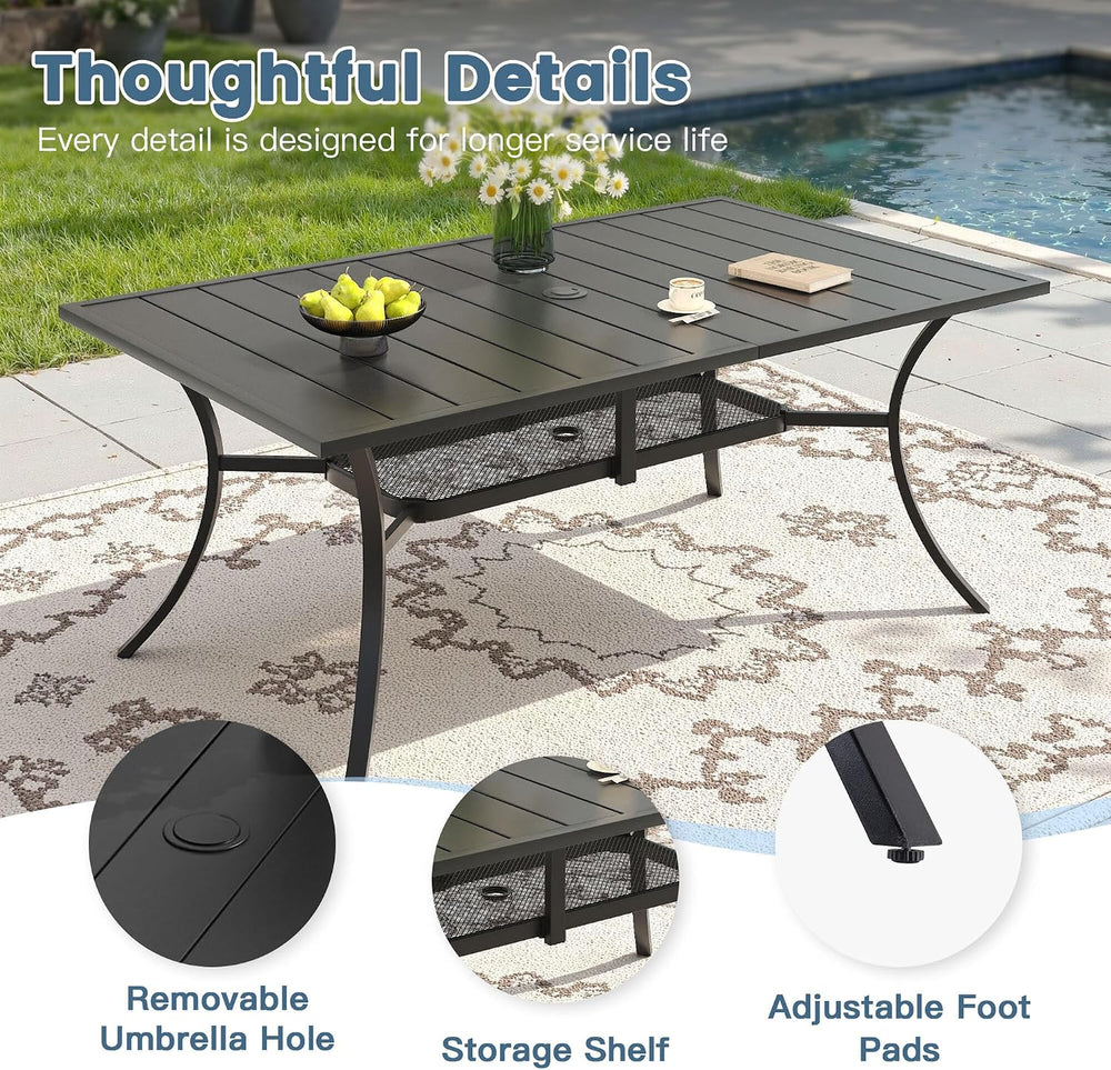 DIFY 7 Piece Outdoor Dining Set, Metal Table & Brown Textilene Chairs