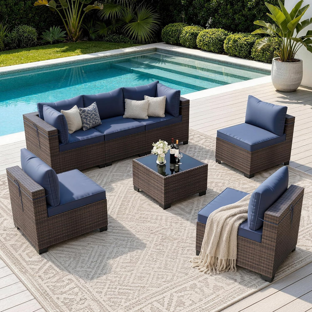 Outdoor Patio Furniture Set, 7 Pieces Outdoor Sectional Furniture Patio Sofa,...