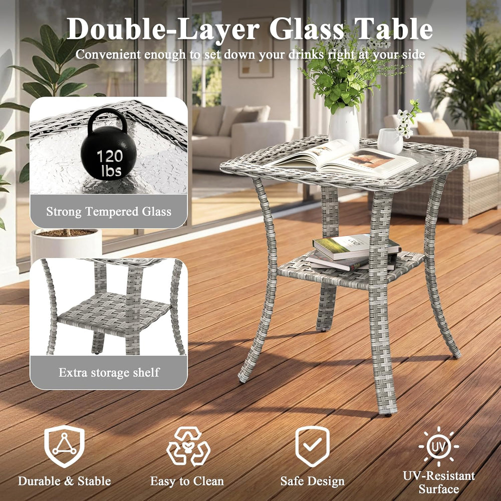 3 Piece Patio Furniture Set with Swivel Rocking Chairs, Outdoor Wicker Conver...