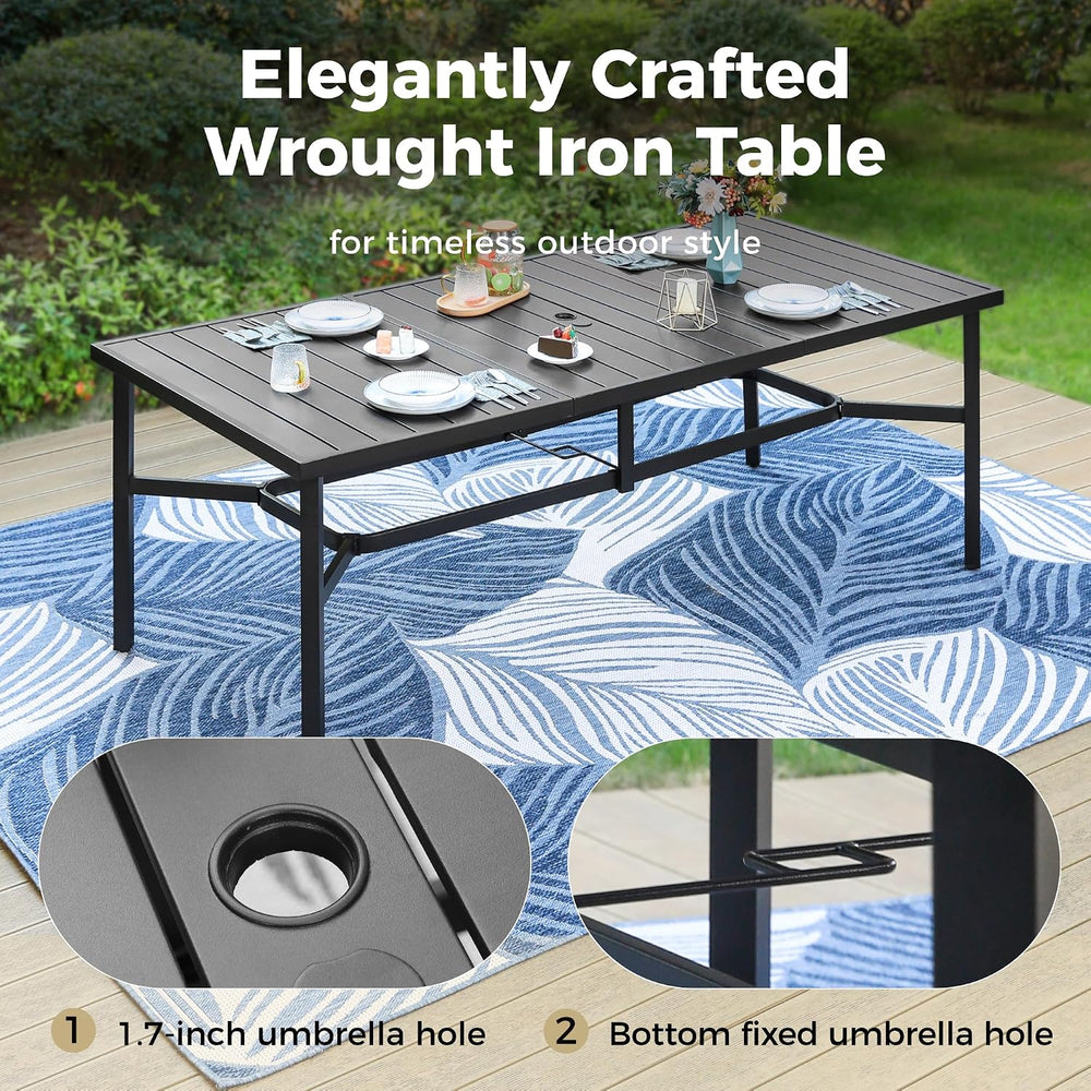 9pc Patio Dining Set, 83" Rectangular Metal Table, 8 Rattan Chairs