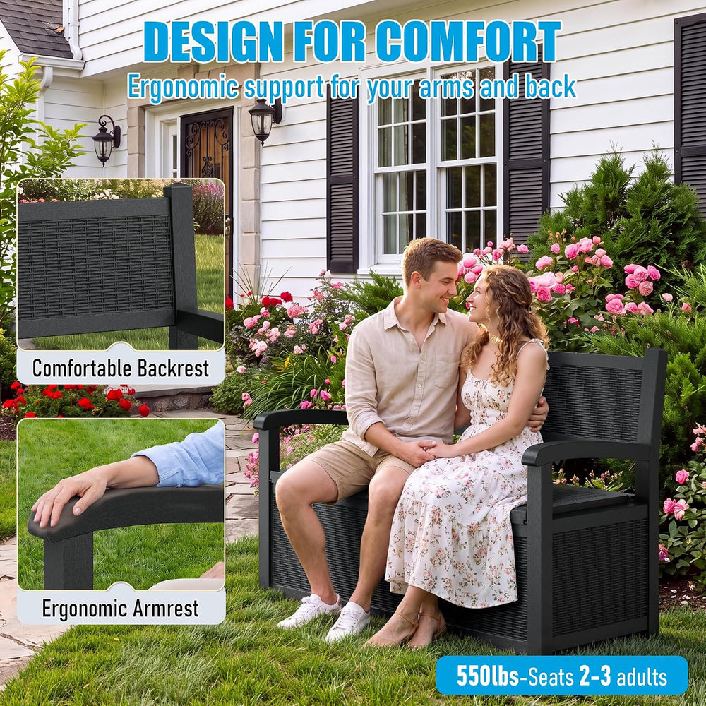 120 Gallon Outdoor Storage Bench, Storage Bench, Black Deck Box