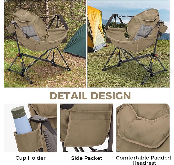 Ainfox Hammock Camping Chair, Foldable Portable Rocking Chairs for Adults Out...