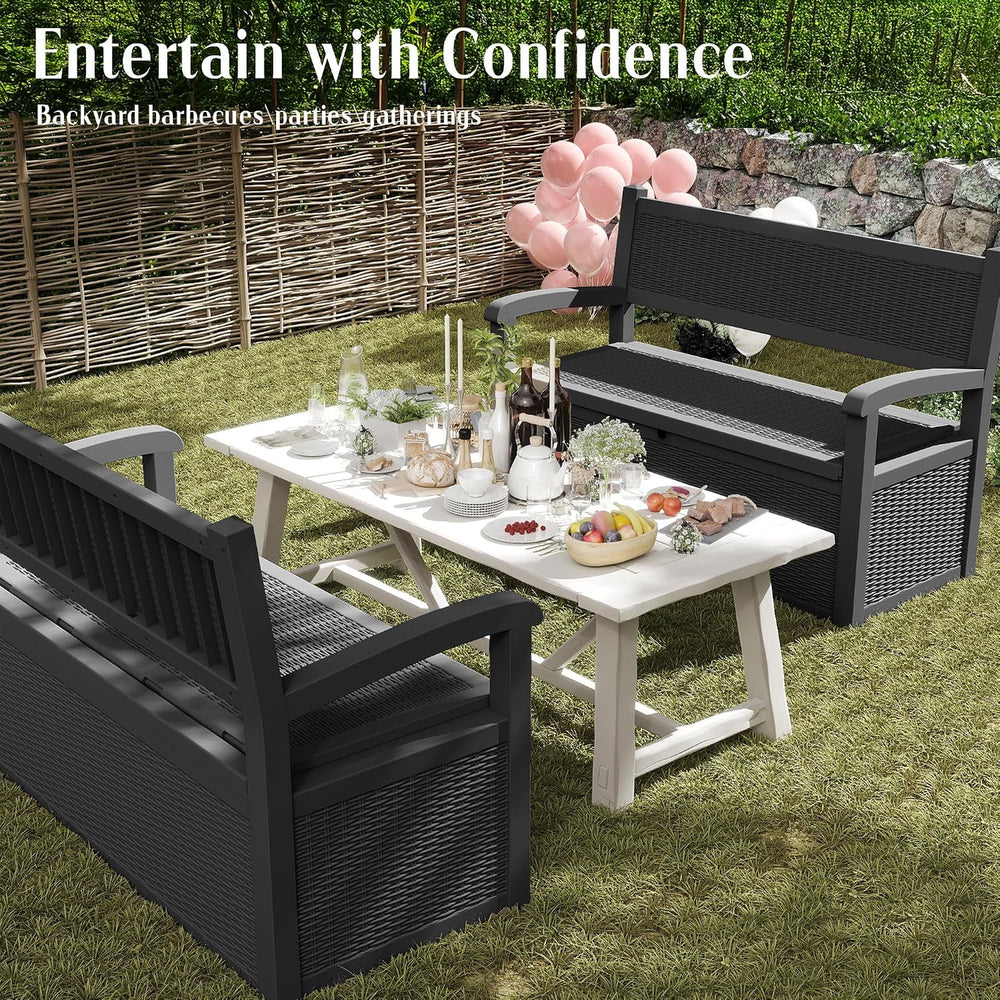 ROJIK 80 Gallon Storage Bench Deck Box Outdoor with Armrests, Resin Storage F...