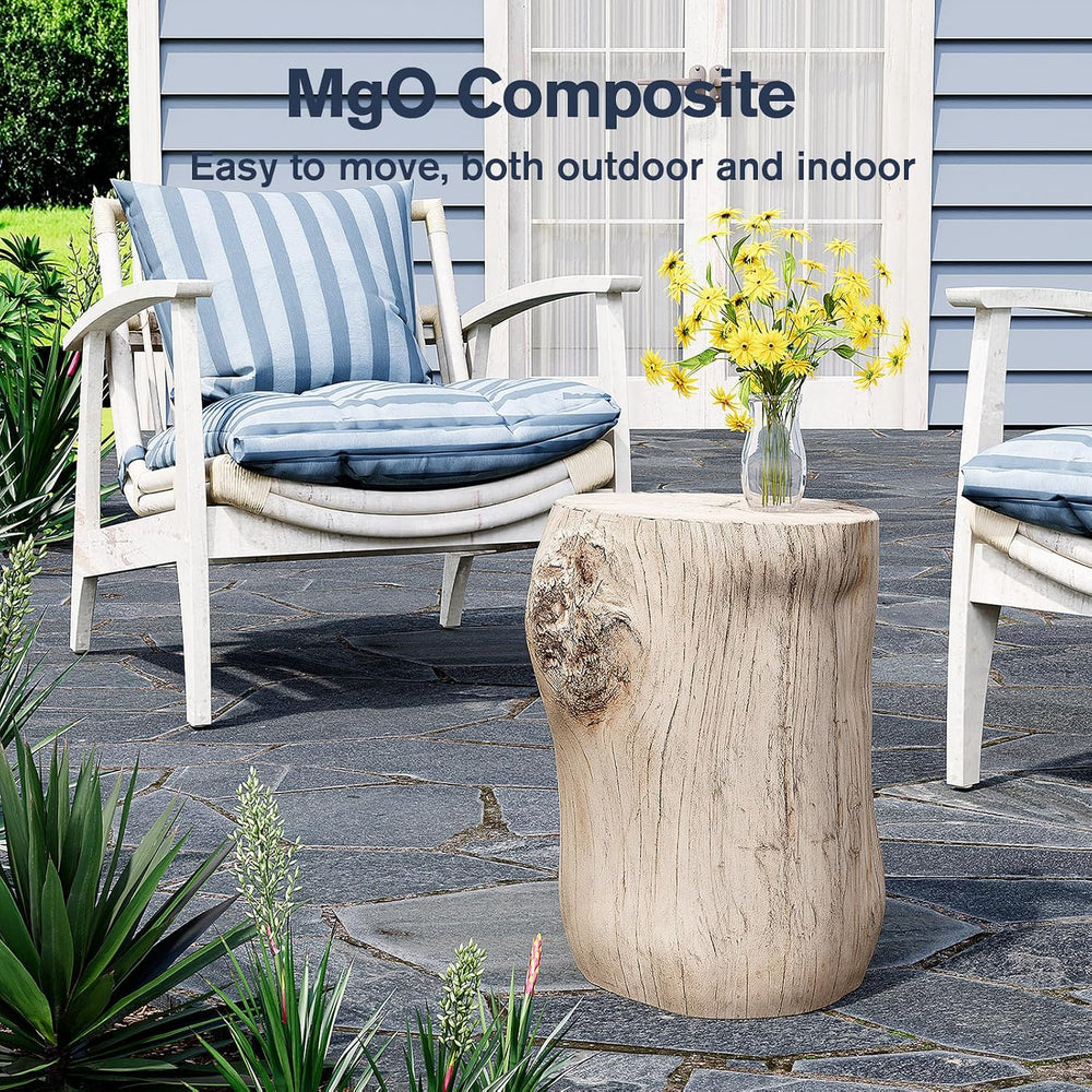 HOMPUS Concrete Outdoor Side Table, Tree Stump, Modern Round Coffee Table