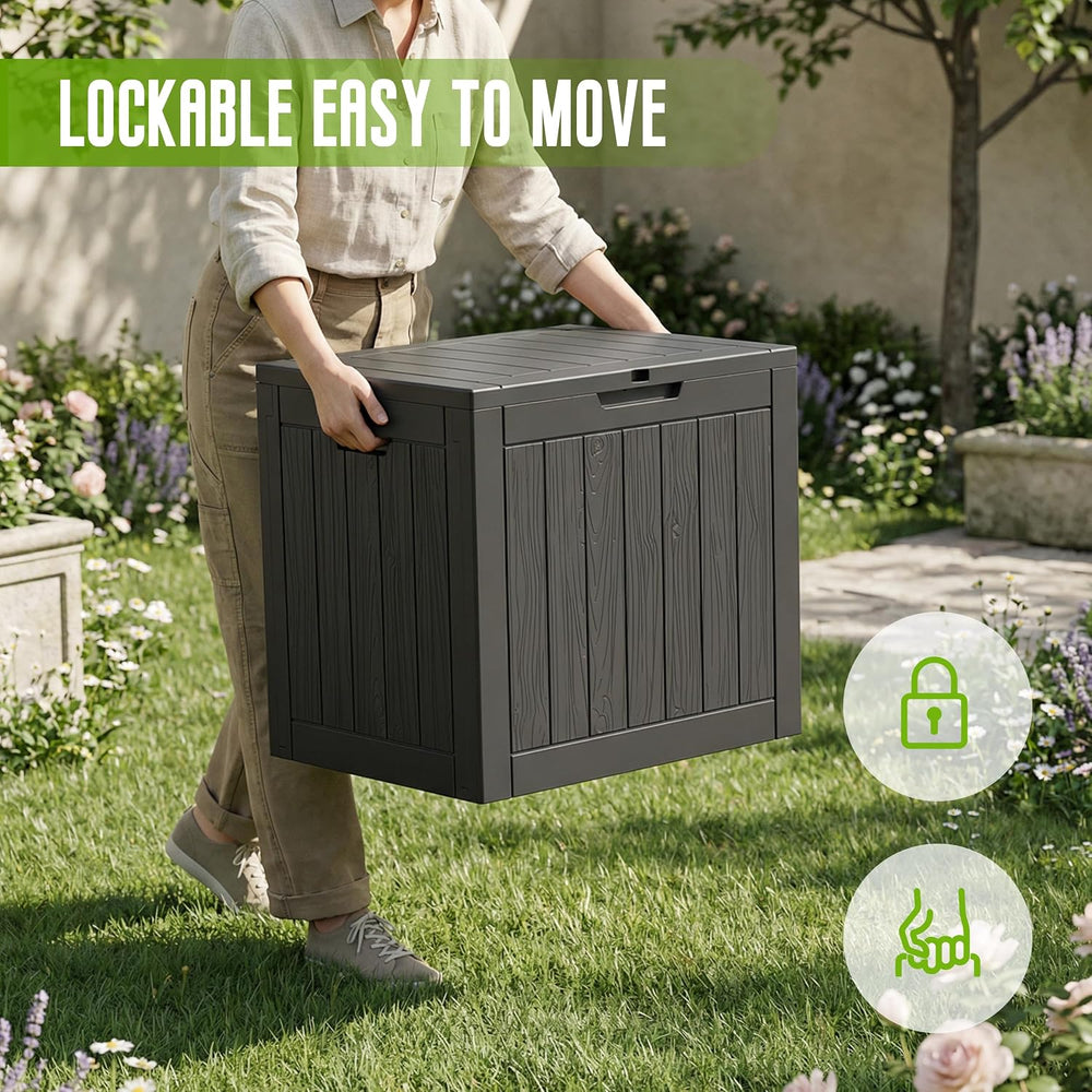 45 Gallon Outdoor Storage Box Waterproof, Resin Small Deck Box, Black