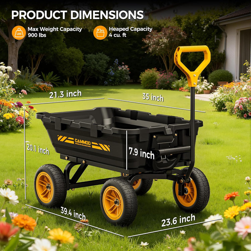 CAMMOO 10-in NO-Flat Tires 900lb Garden Dump Cart Wheelbarrow Garden Wagon