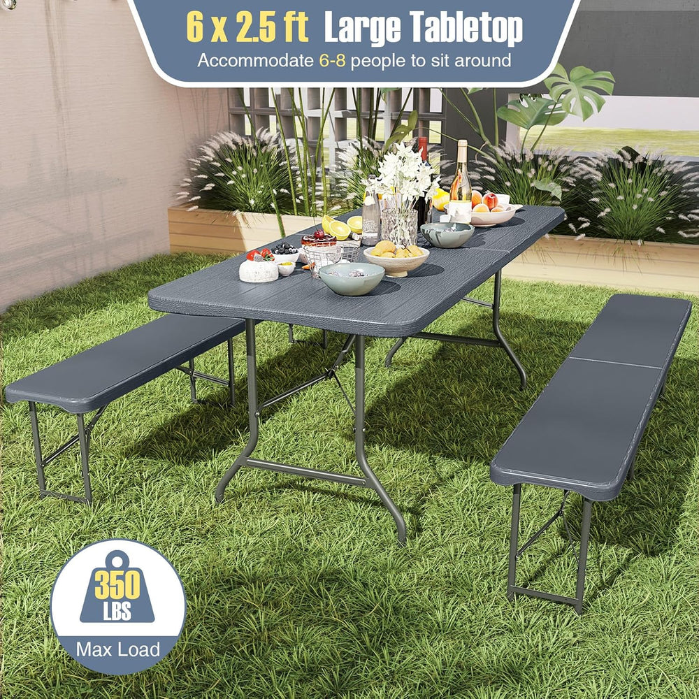 Goplus 6ft Plastic Folding Table, 350 LBS Indoor Outdoor Heavy Duty Portable ...