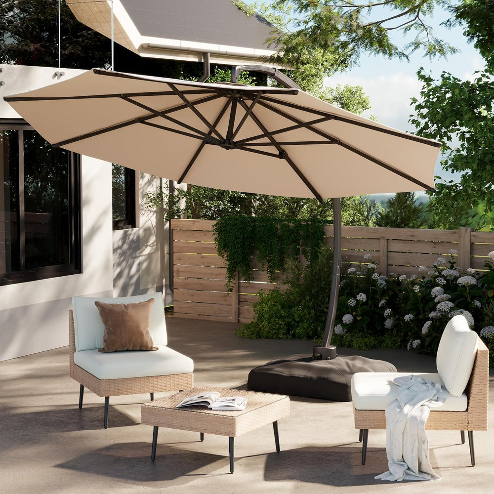 12FT All Aluminum Cantilever Patio Umbrella With Base Included, Champagne
