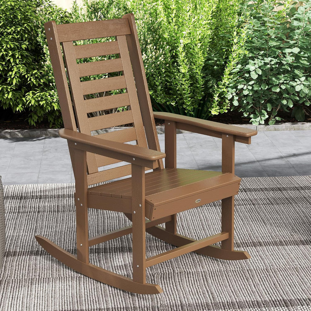 Outsunny Outdoor Rocking Chairs Set of 2 HDPE Patio 28" High Back Brown