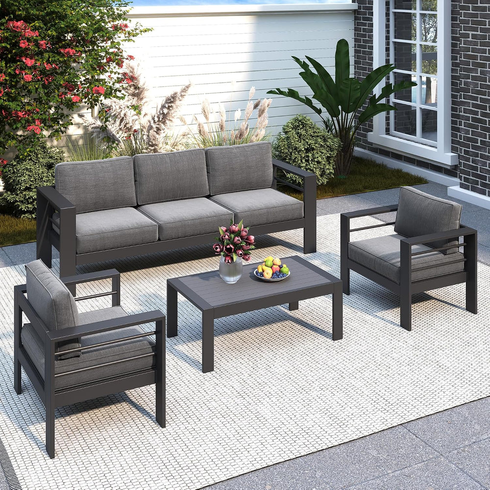 Aluminum Patio Furniture Set, All Weather Patio Sofa with 10" Back Cushion