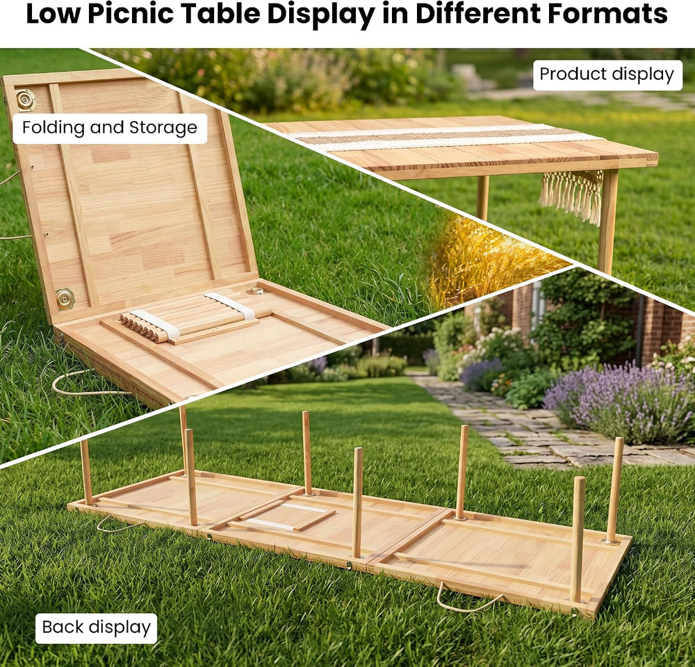 90" x 30" Boho Low Picnic Table, Comfortably Seats 7–9 People Together