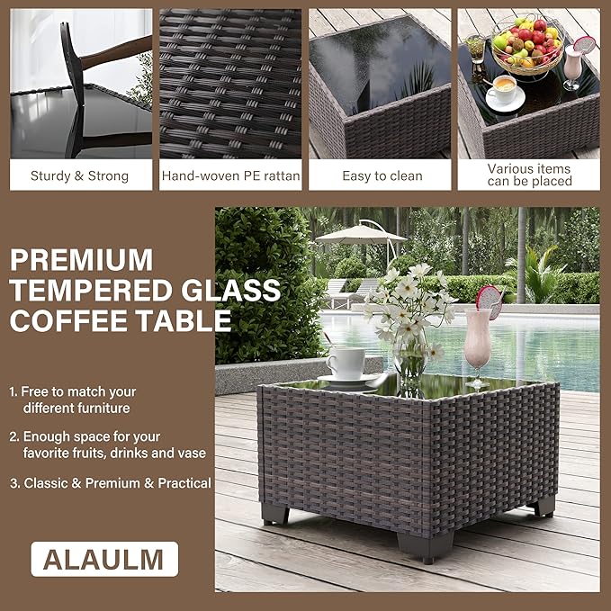 ALAULM 6 Pieces Patio Furniture Set, Oversized Seat/Armrest and High Back Wic...