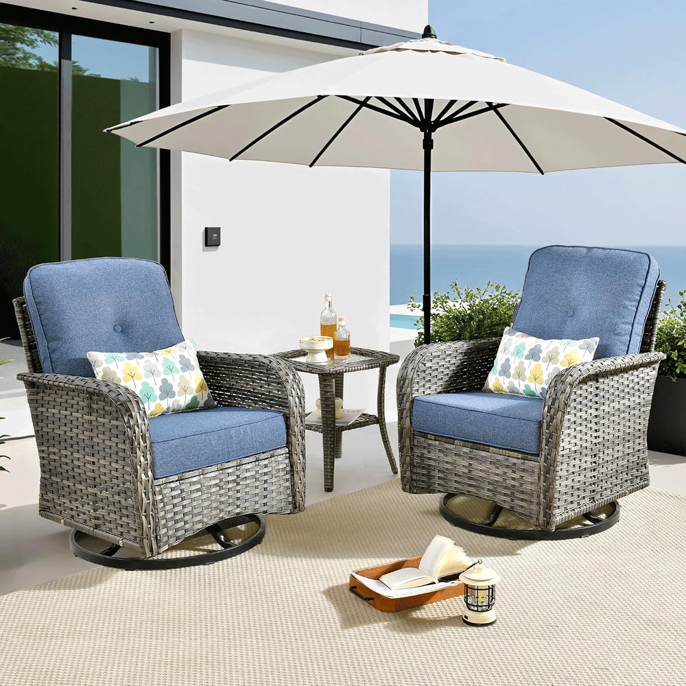 ovios 3 Pieces Patio Furniture Set, Outdoor Wicker Sofa with Swivel Glider Ch...