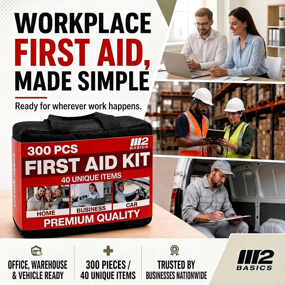 M2 BASICS 300 Piece First Aid Kit w/Durable Bag for Home, Business, Office
