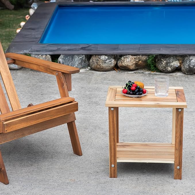 Double Adirondack Side Table, Weather-Resistant Rectangular End Table for Pat...