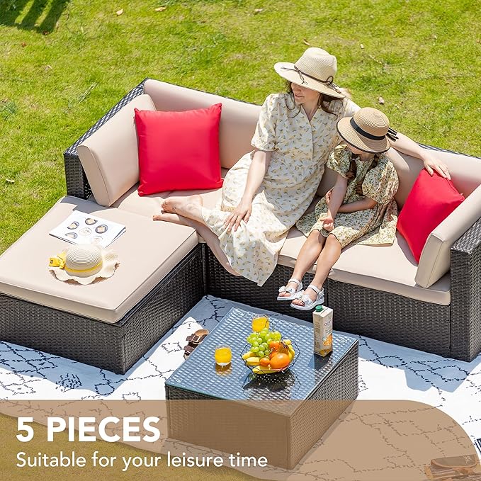 Devoko 5 Pieces Patio Furniture Sets All Weather Outdoor Sectional Patio Sofa...