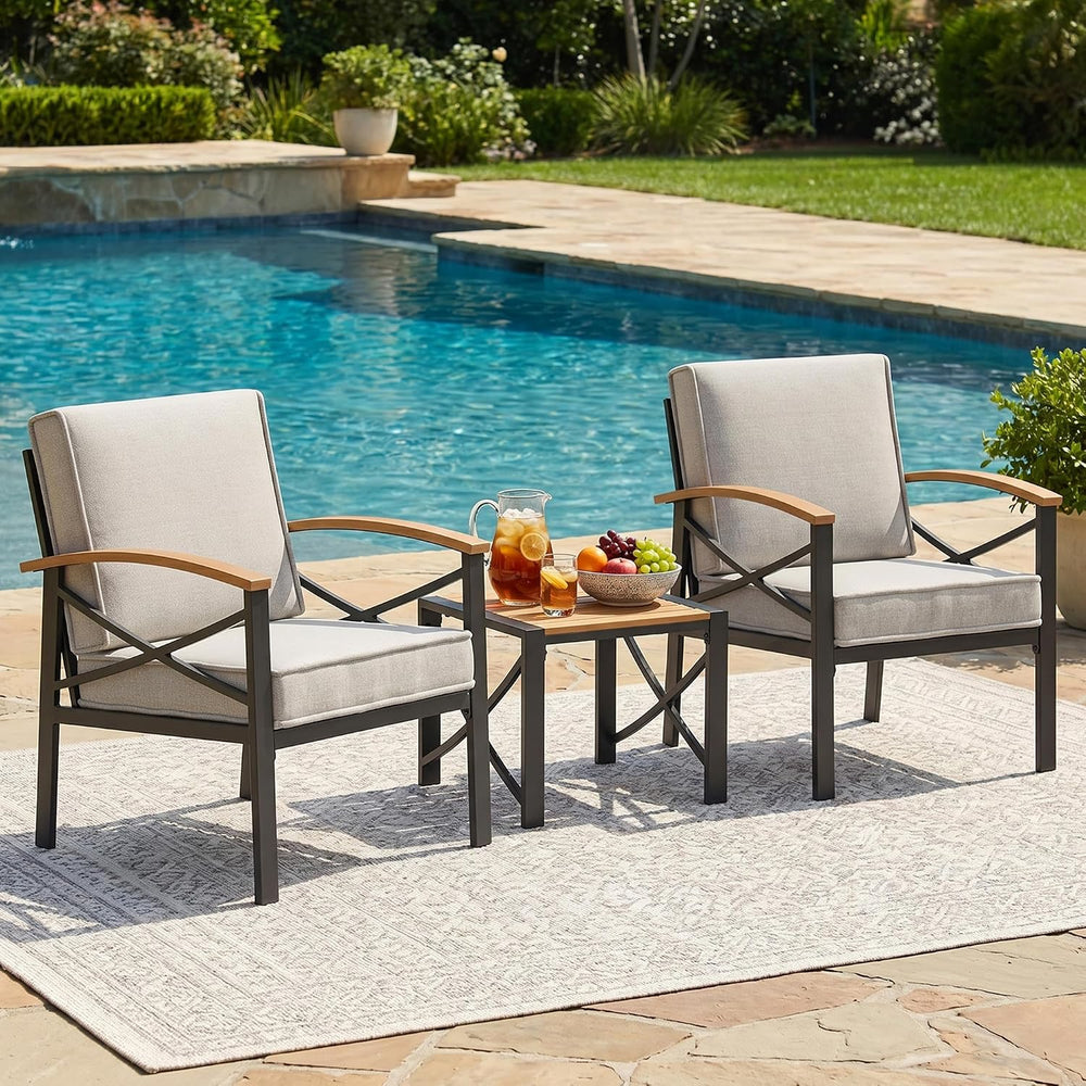 3-Piece Outdoor Patio Furniture Set for All-Weather, Heavy-Duty Metal Outside...