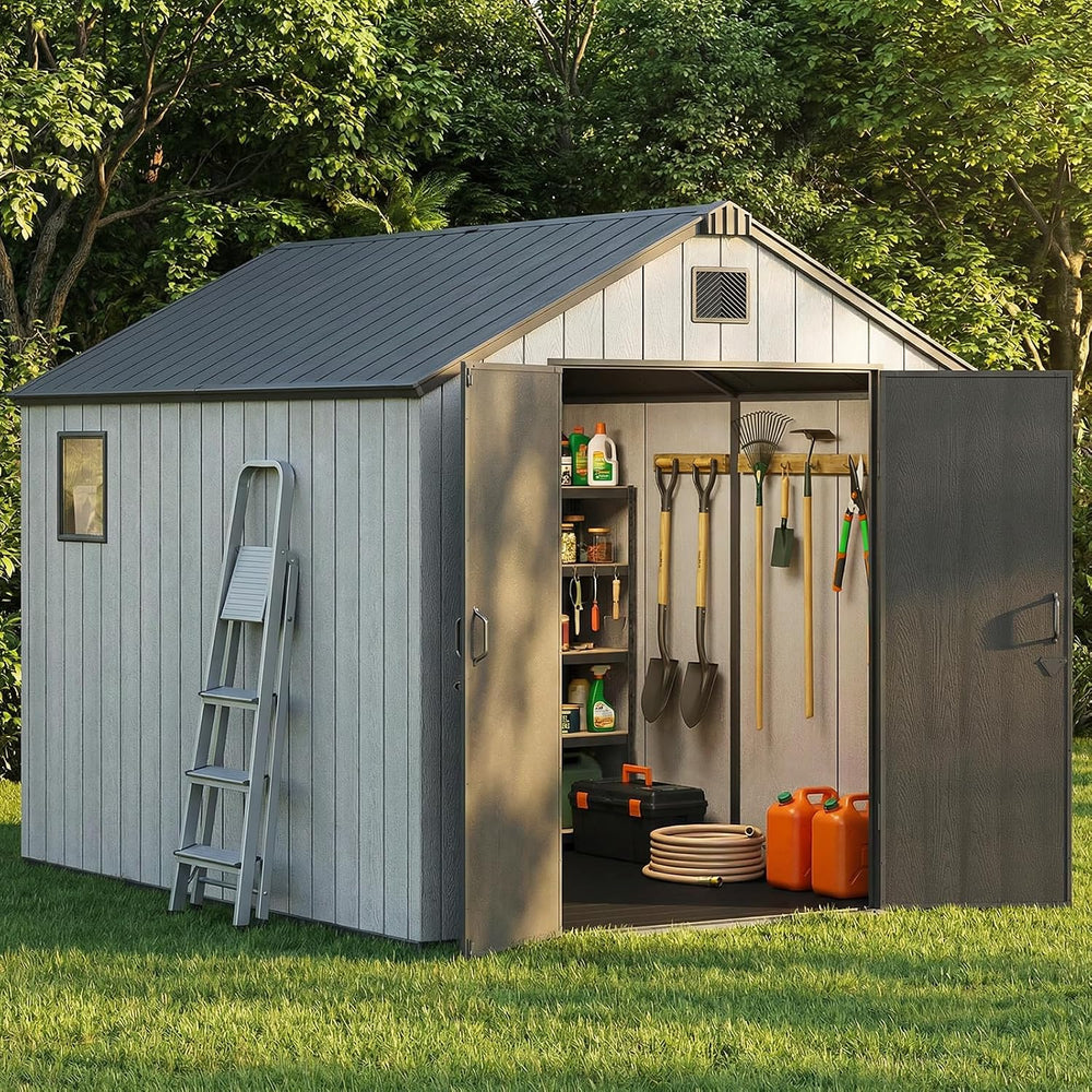 Jocoevol Heavy Duty Storage Shed, 8x10FT Resin Outdoor Shed for Backyard