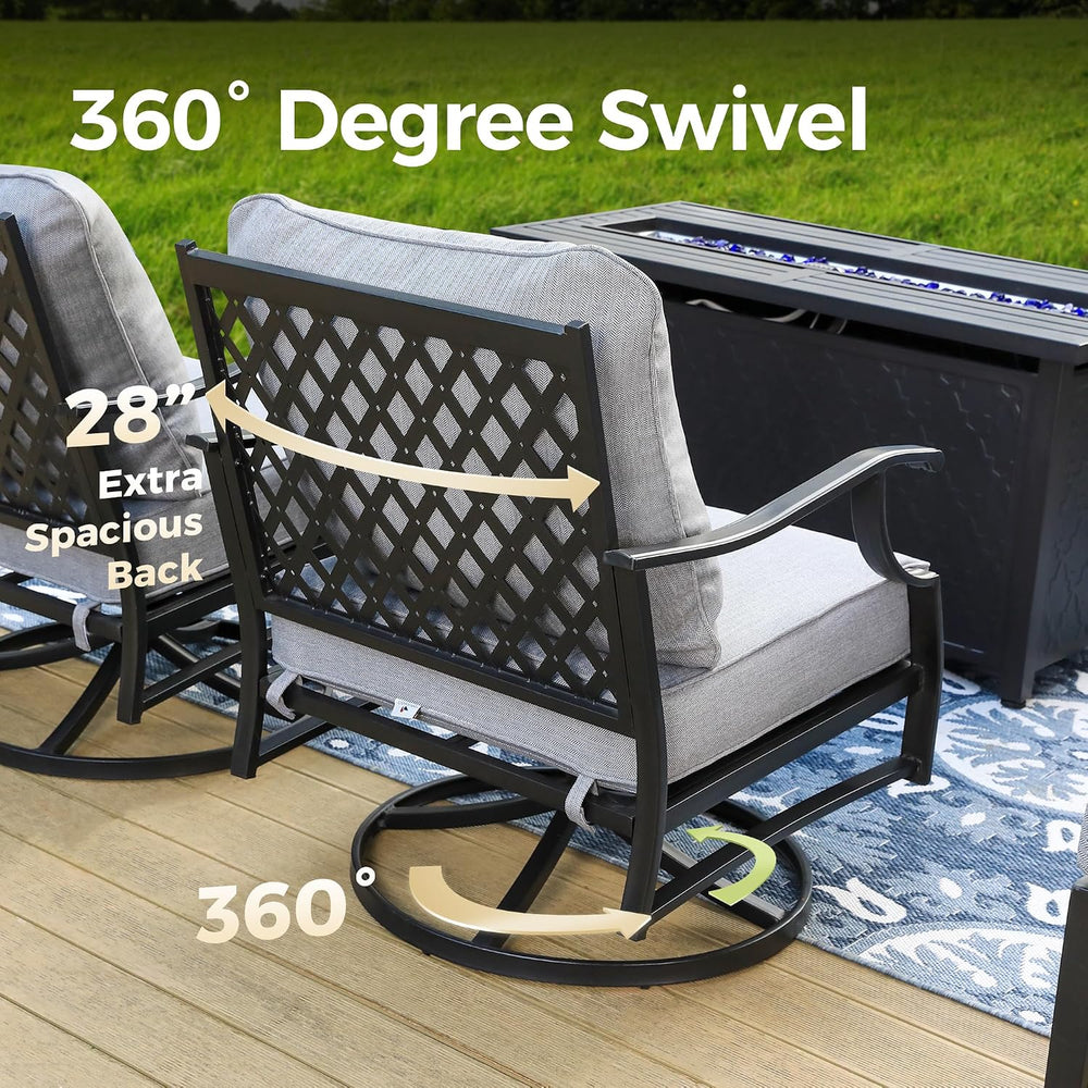 MIXPATIO 5-Piece Wrought Iron Patio Conversation Set, Swivel Chairs, Grey