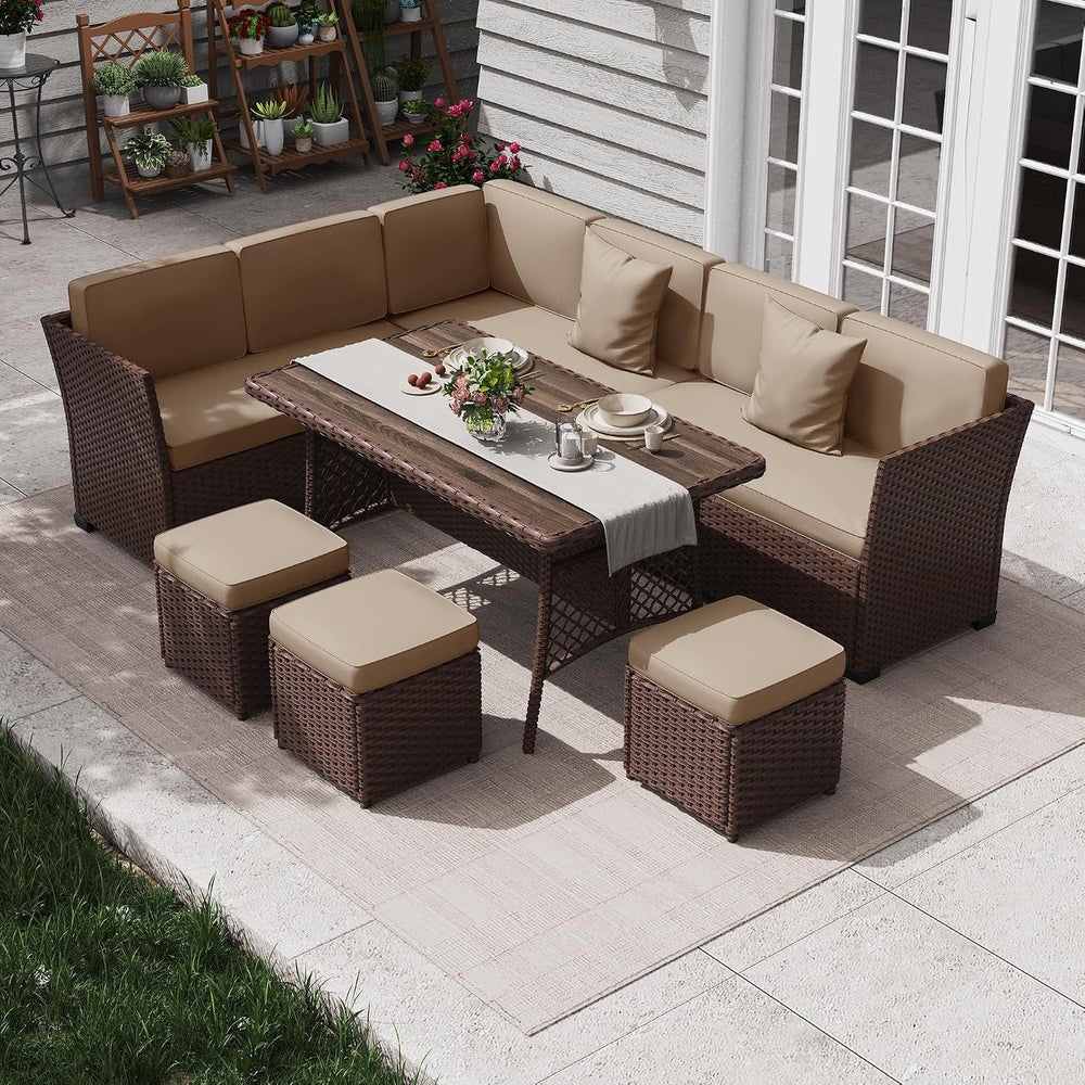 KIGOTY 7 Piece Patio Furniture Set, Outdoor PE Wicker Rattan Outdoor Dining S...