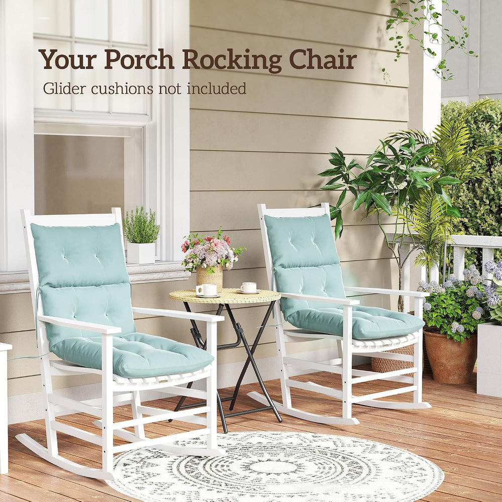Outsunny Outdoor Rocking Chair Set of 2 High Density Wooden Rockers White