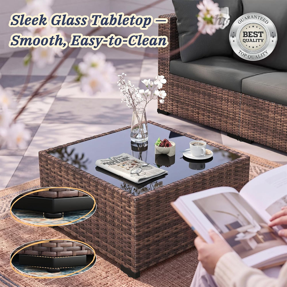 UDPATIO Patio Furniture Set with Fire Pit Table, 8-Piece Wicker Patio Set