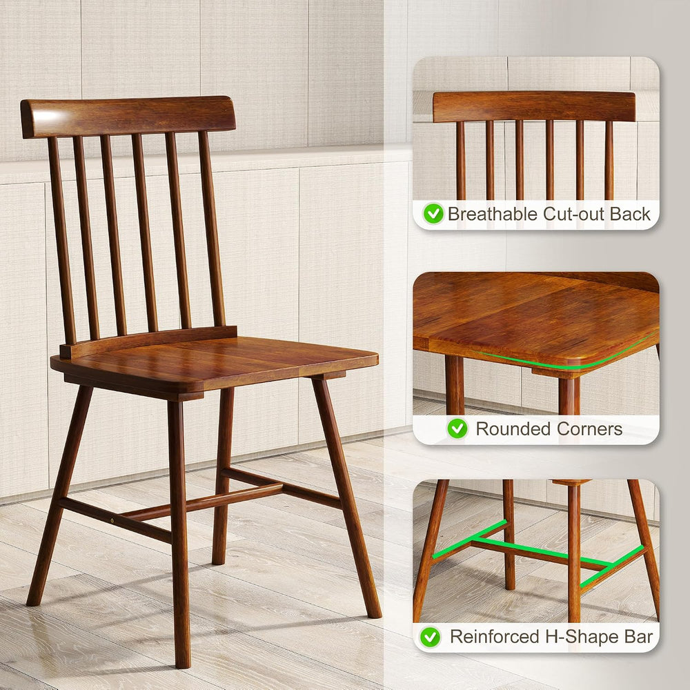 HOMCOM Windsor Dining Chairs Set of 4 Spindle Backrest Light Brown