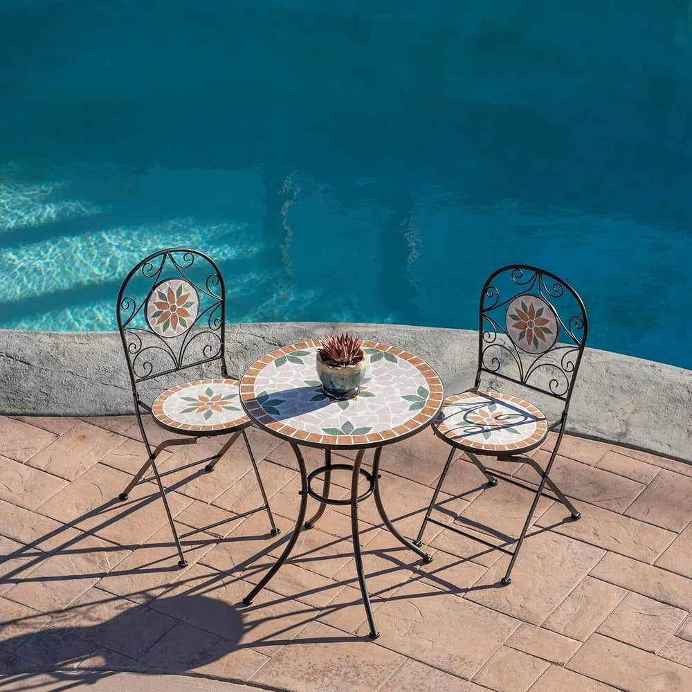 Alpine Corporation Indoor/Outdoor 3-Piece Mosaic Bistro Set Folding Table and...